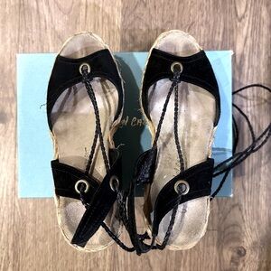 Jean-Michel Cazabat Black Suede Espadrille Ankle Tie